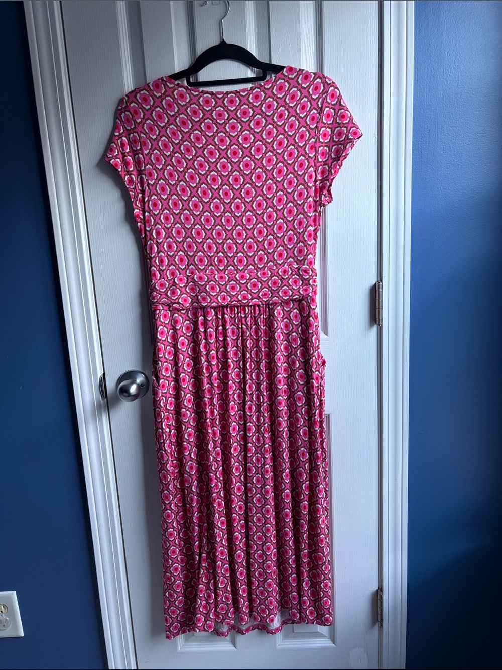 Boden Amelie Jersey Dress Pink Retro Geometric Print Pockets Size 10 - Picture 2 of 9
